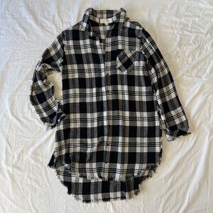 Cloth & Stone XL Black White Plaid Frayed Hem Longline Shirt Tunic Top Soft Cozy